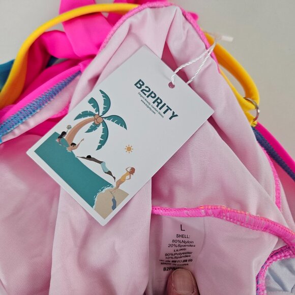 B2Prity Womens Large Colorblock One-Piece Swimsuit Tie Back Beach Vacation Pool - Picture 8 of 8